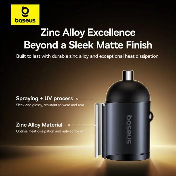 Baseus Tiny Star Mini Car Charger 30W – Compact 30W Fast Charging Dual Port Car Adapter (USB-C + USB-A)