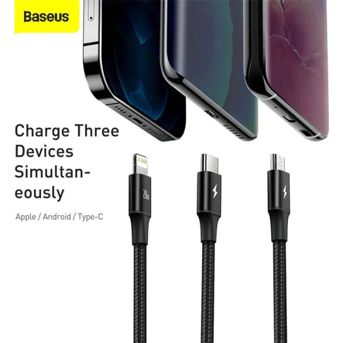 Baseus Rapid Series 3-in-1 Fast Charging Cable (Type-C to Micro USB, Lightning & USB-C) PD 20W