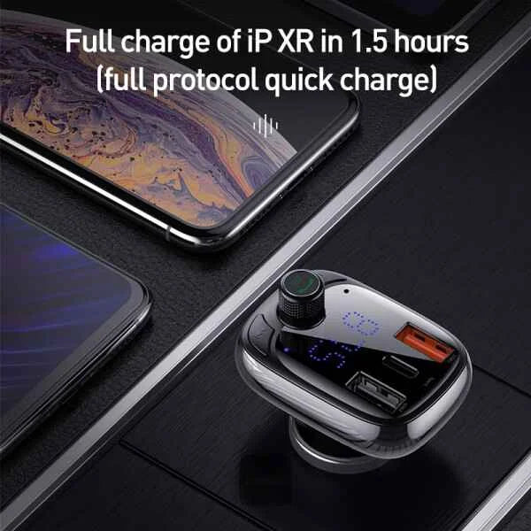 Baseus T-Shaped S-13 Car Bluetooth MP3 Player with PPS Fast Charging – FM Transmitter & Dual USB Car Charger