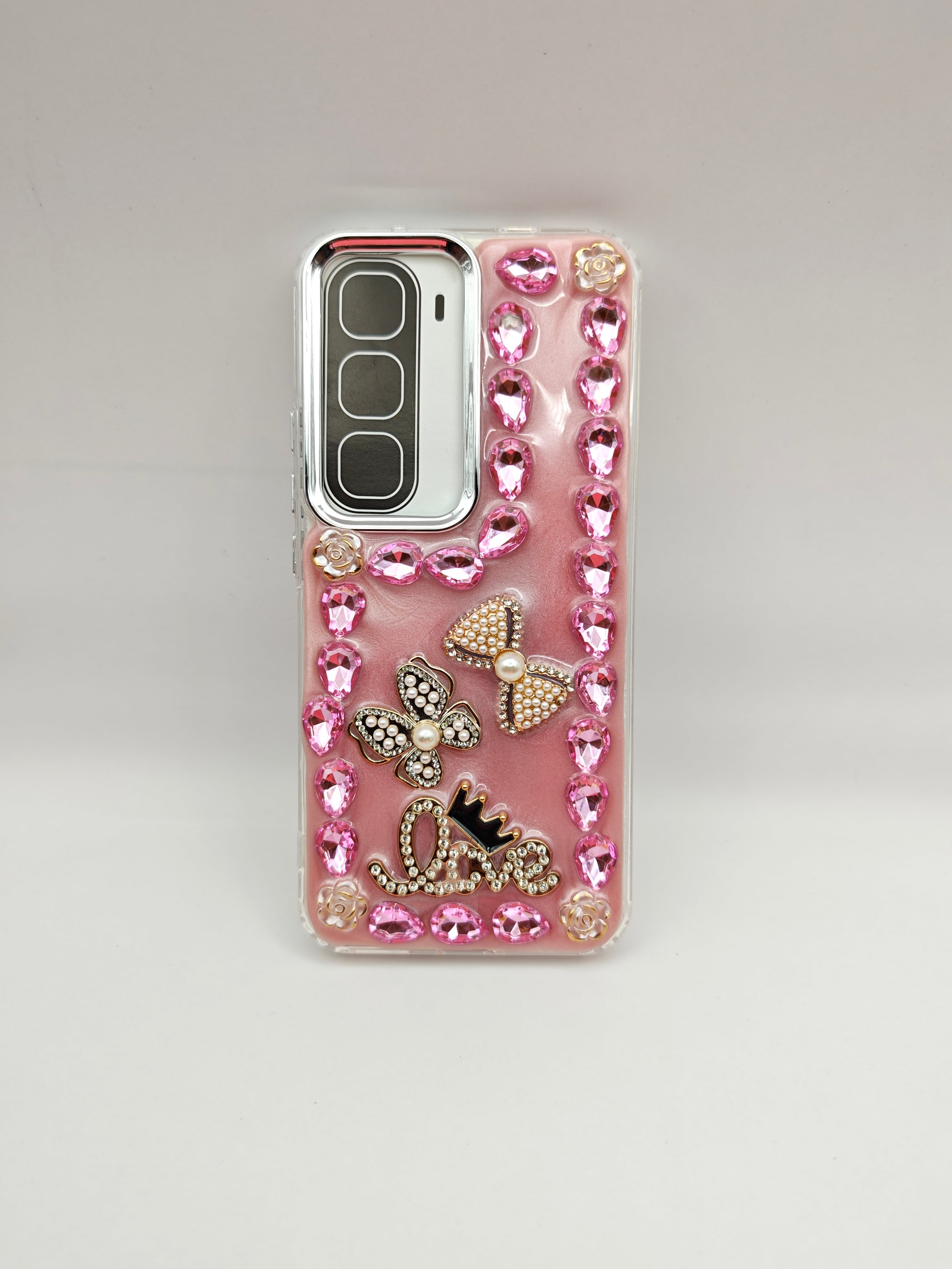 infinix hot 60 pro plus Luxury Rhinestone & Pearl "Love" Bow Charm Phone Case
