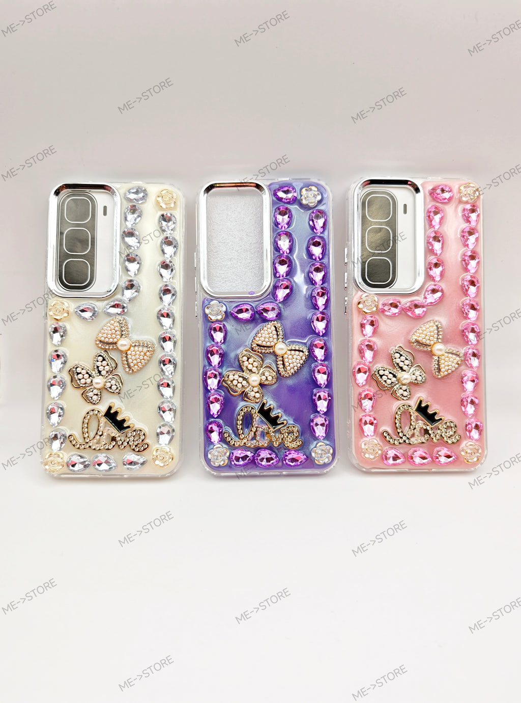 infinix hot 60 pro plus Luxury Rhinestone & Pearl "Love" Bow Charm Phone Case