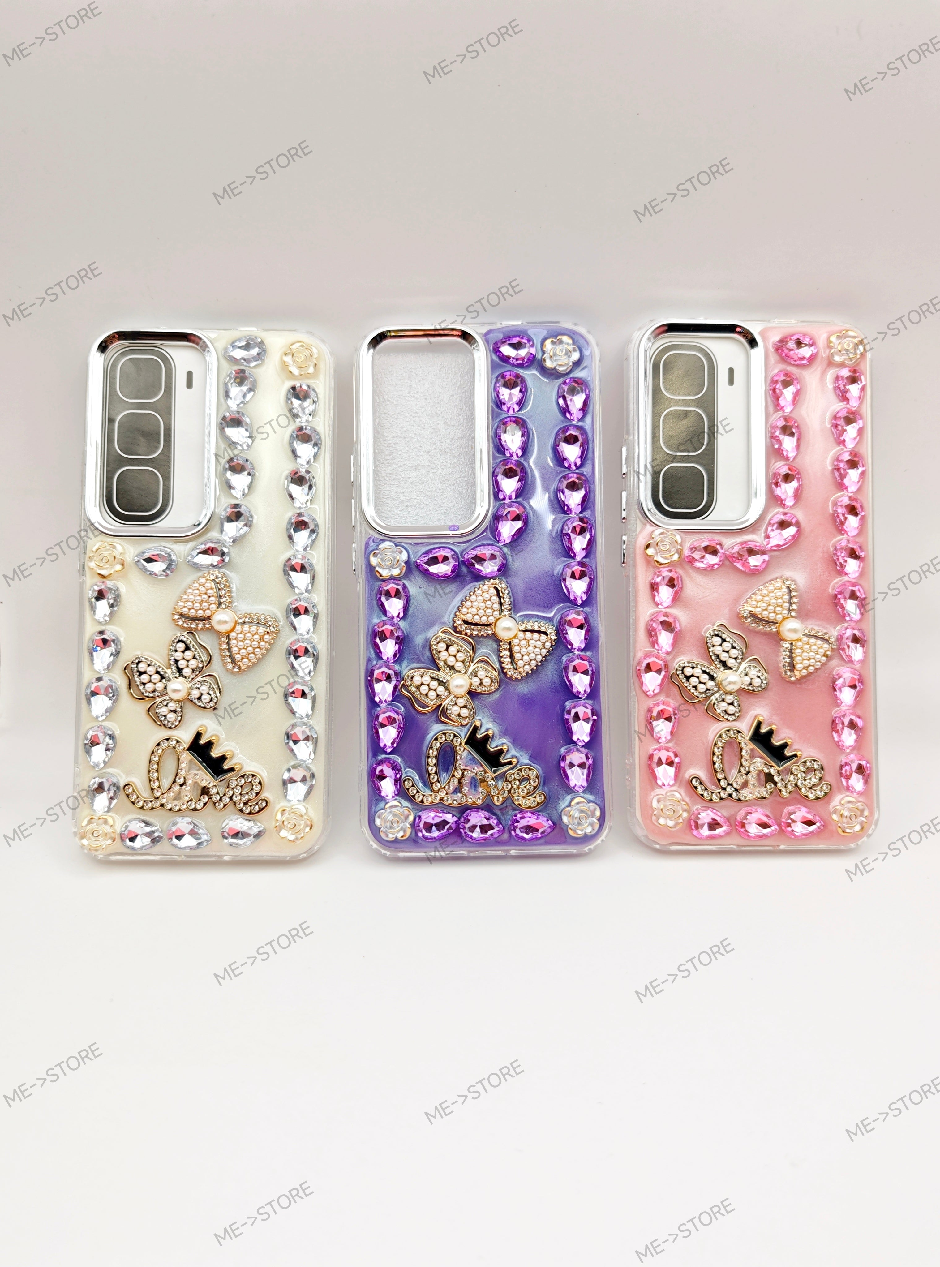infinix hot 60 pro plus Luxury Rhinestone & Pearl "Love" Bow Charm Phone Case