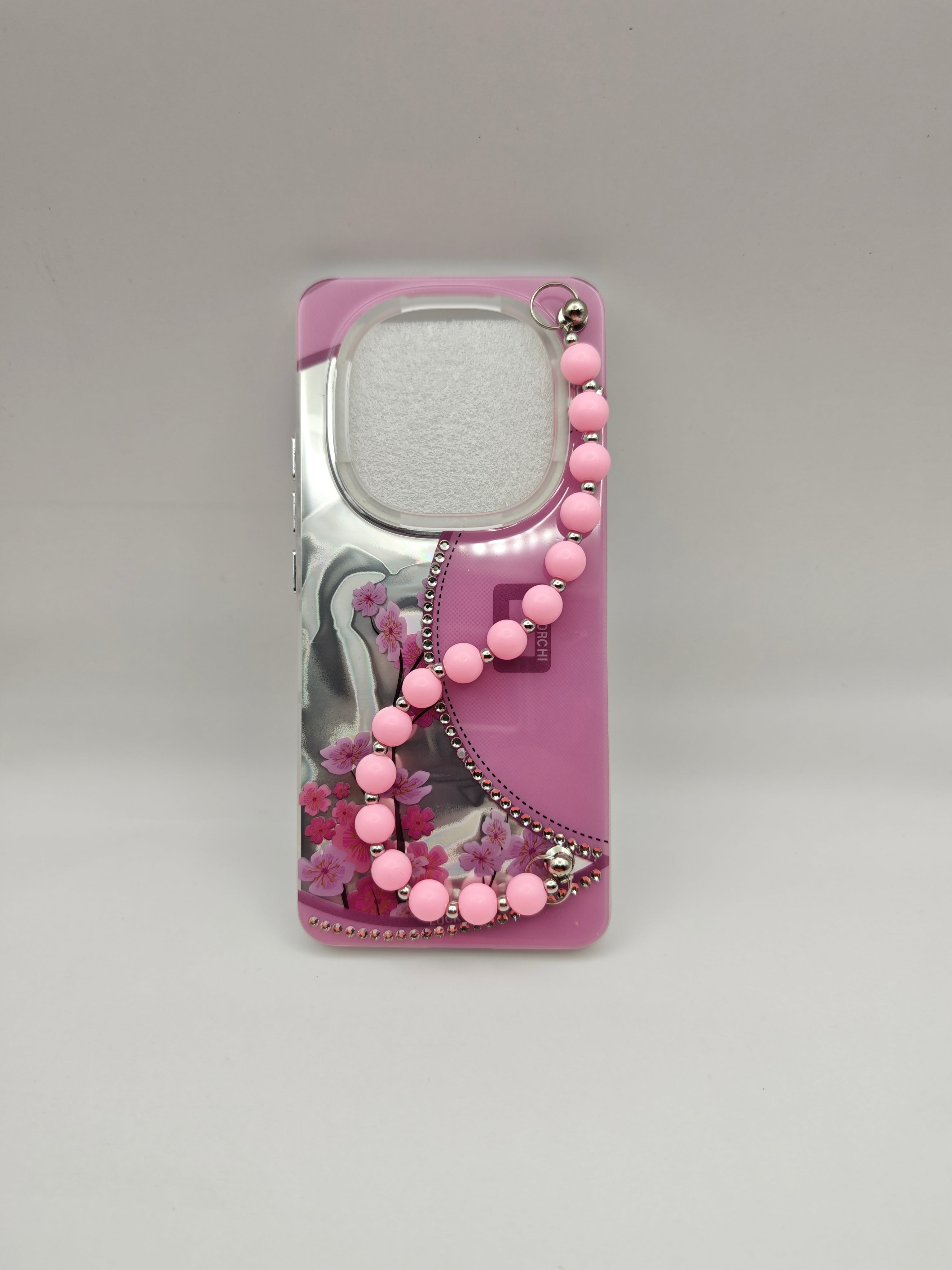 Redmi note 15 Luxury Floral Wristlet Case with Rhinestone Trim