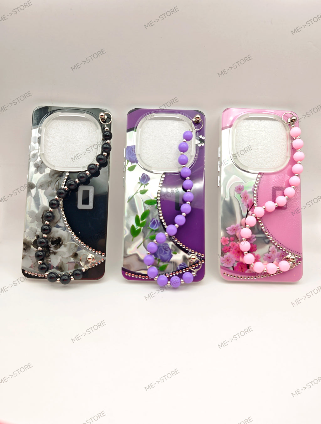 Redmi note 15 Luxury Floral Wristlet Case with Rhinestone Trim