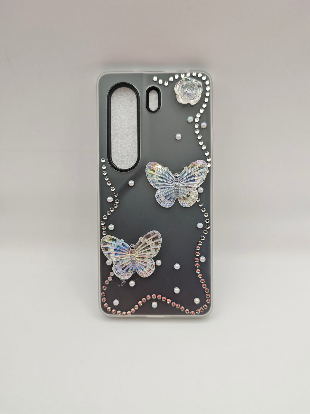 Tecno camon 40 and camon 40 pro Elegant Holographic Butterfly & Rhinestone Pearl Phone Case