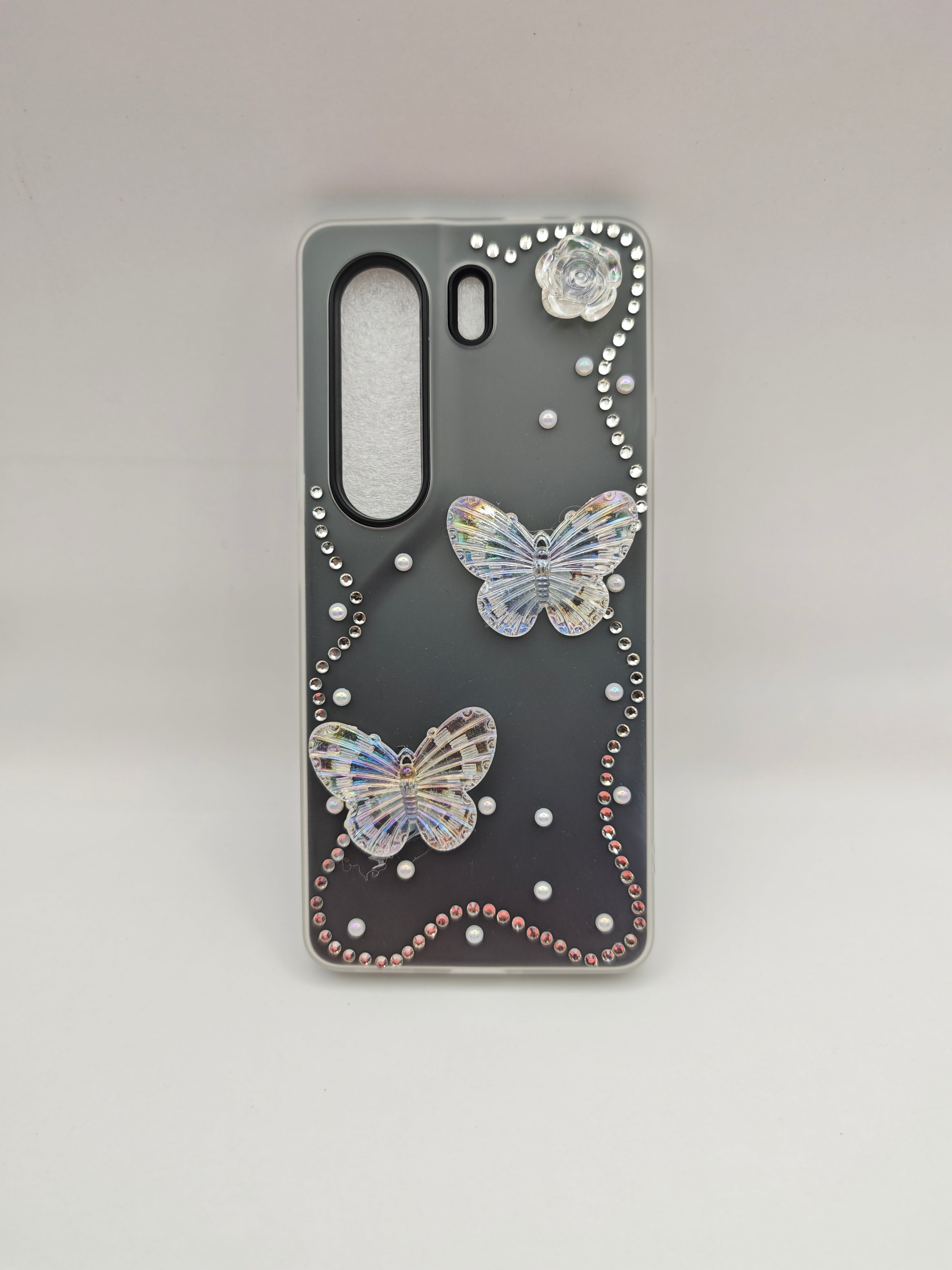 Tecno camon 40 and camon 40 pro Elegant Holographic Butterfly & Rhinestone Pearl Phone Case
