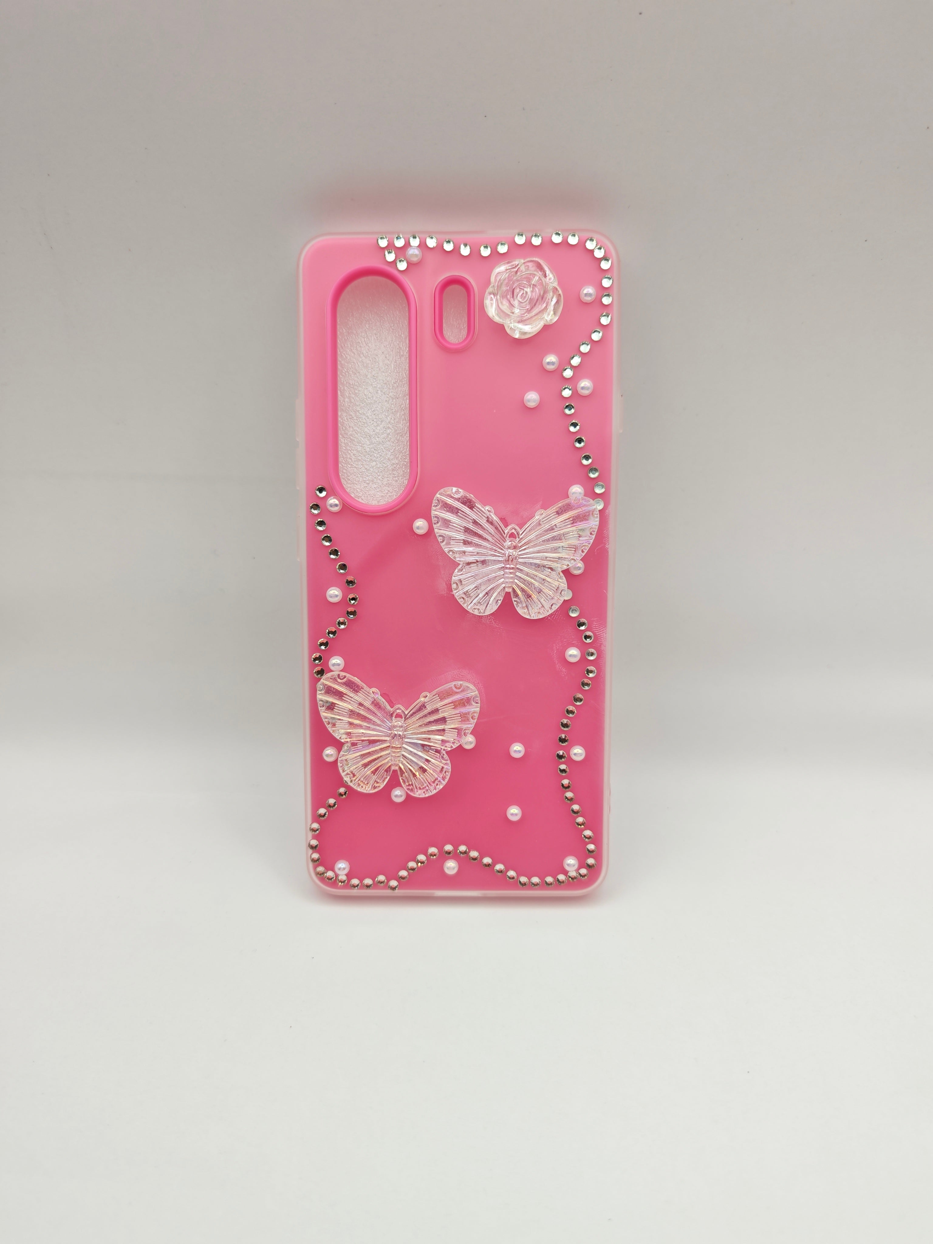 Tecno camon 40 and camon 40 pro Elegant Holographic Butterfly & Rhinestone Pearl Phone Case