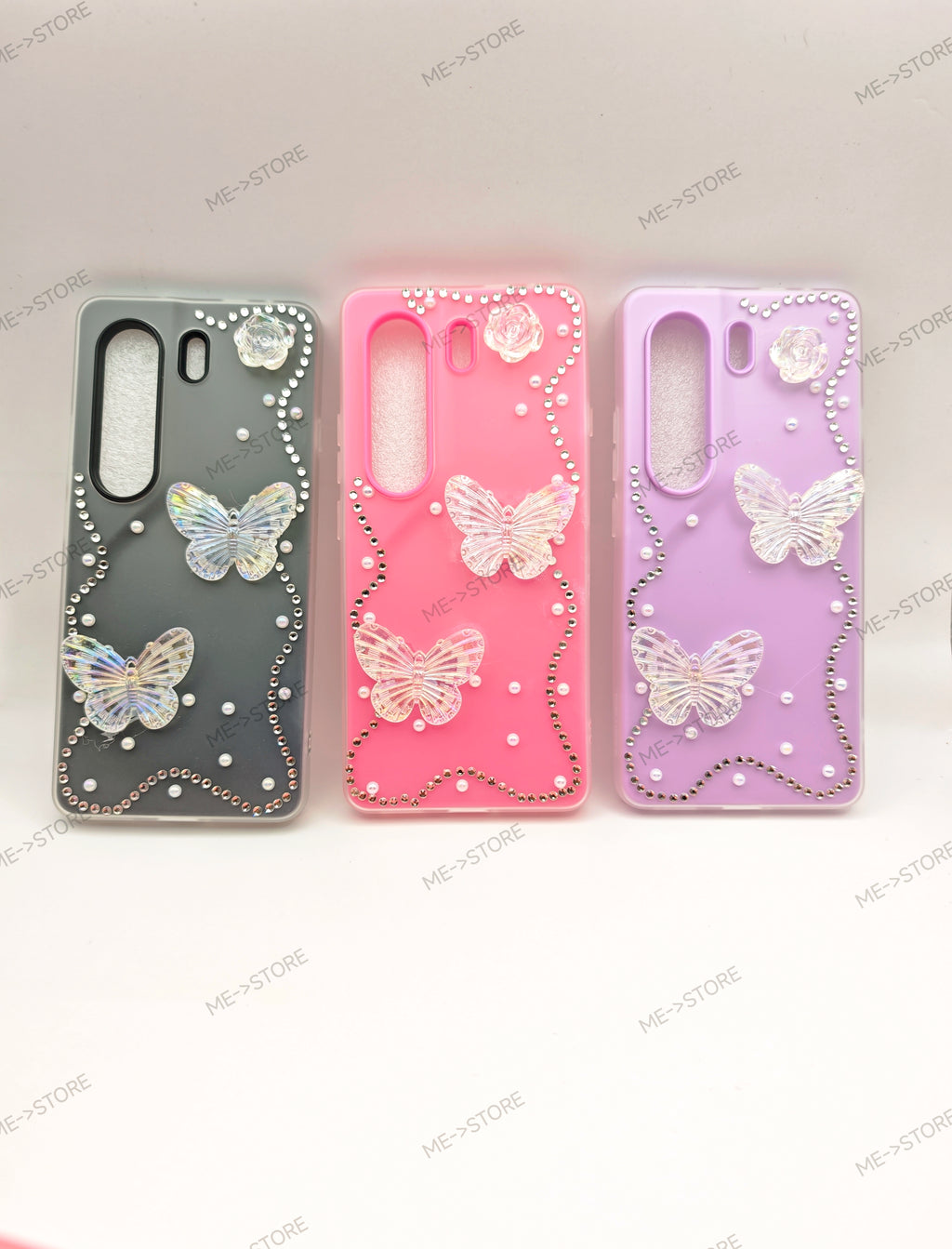 Tecno camon 40 and camon 40 pro Elegant Holographic Butterfly & Rhinestone Pearl Phone Case
