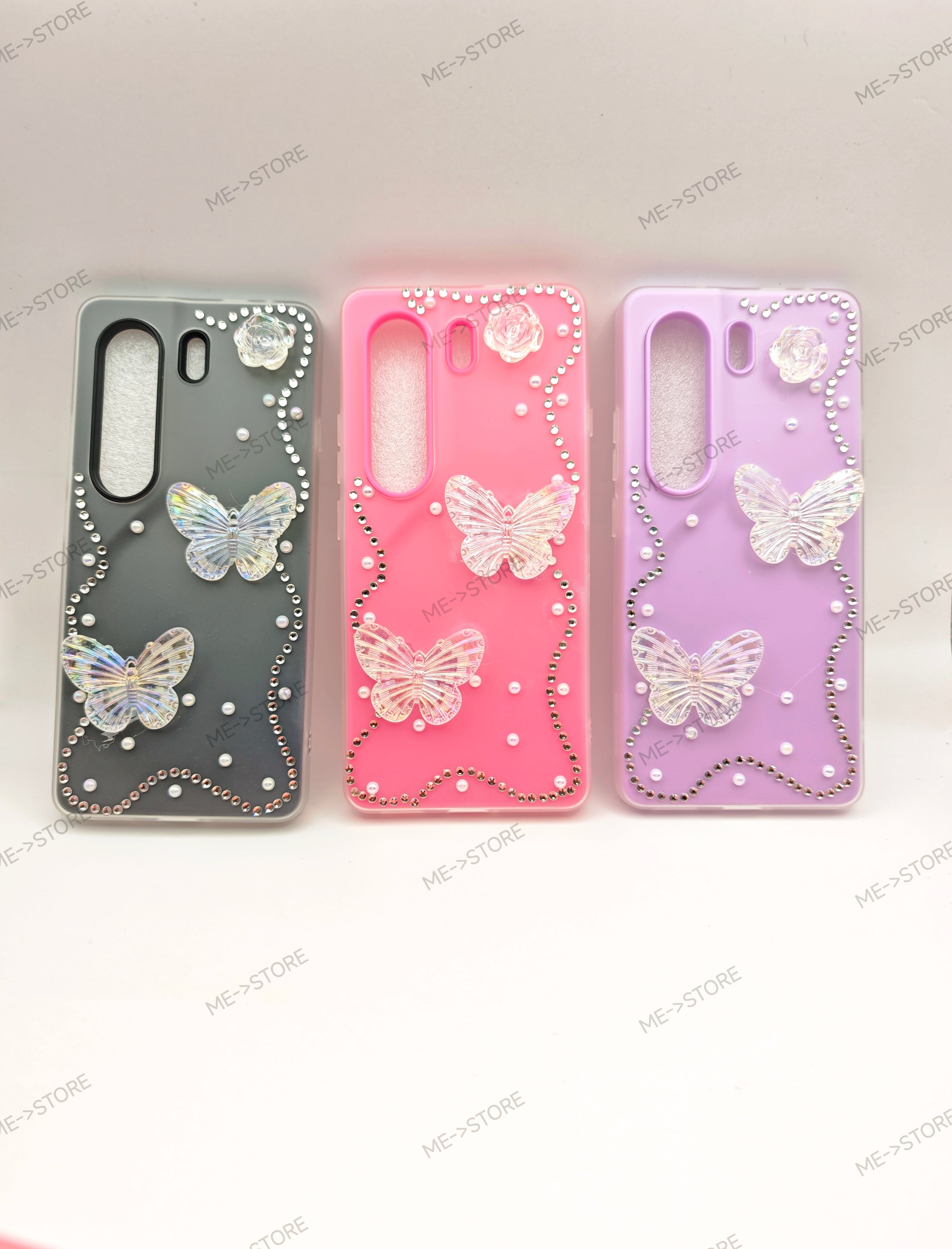 Tecno camon 40 and camon 40 pro Elegant Holographic Butterfly & Rhinestone Pearl Phone Case