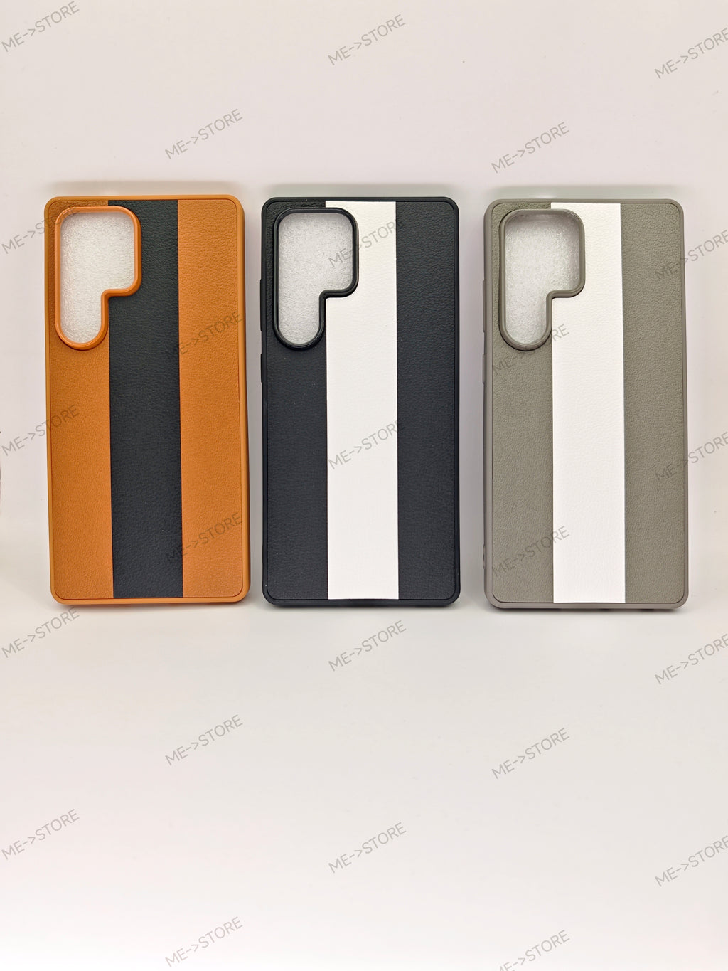 Premium Tri-Color Stripe Faux-Leather Matte Protective Case for Samsung Galaxy S25 Ultra