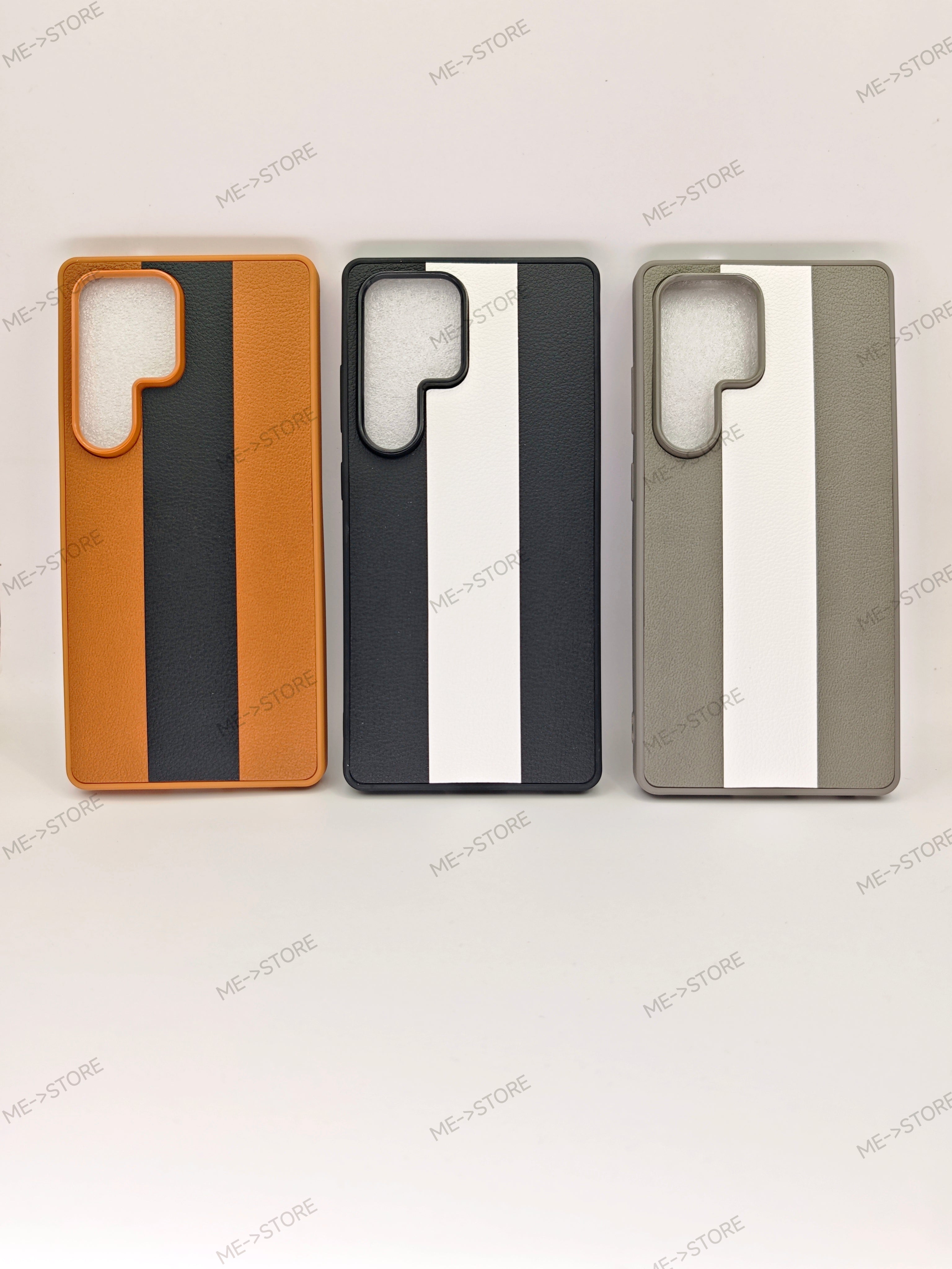 Premium Tri-Color Stripe Faux-Leather Matte Protective Case for Samsung Galaxy S25 Ultra