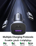 Dual Port 30W Car Charger PD 3.0 + QC 3.0 USB-C & USB-A Fast Charging Adapter with PD60W Cable