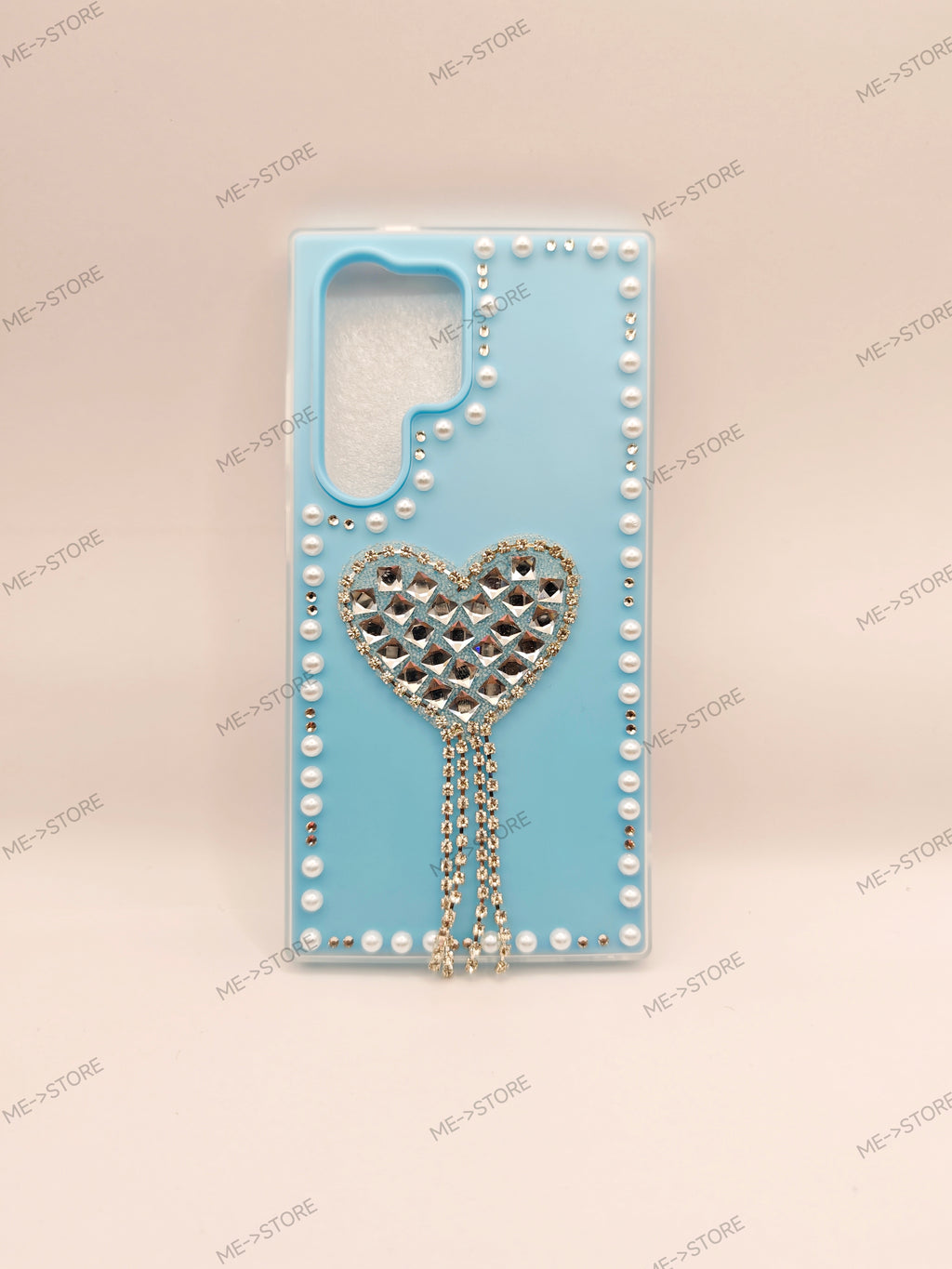 SAMSUNG S-21U  To  S-26U Luxury Rhinestone Heart Tassel Phone Case – Premium Pearl Border Pastel Silicone Cover