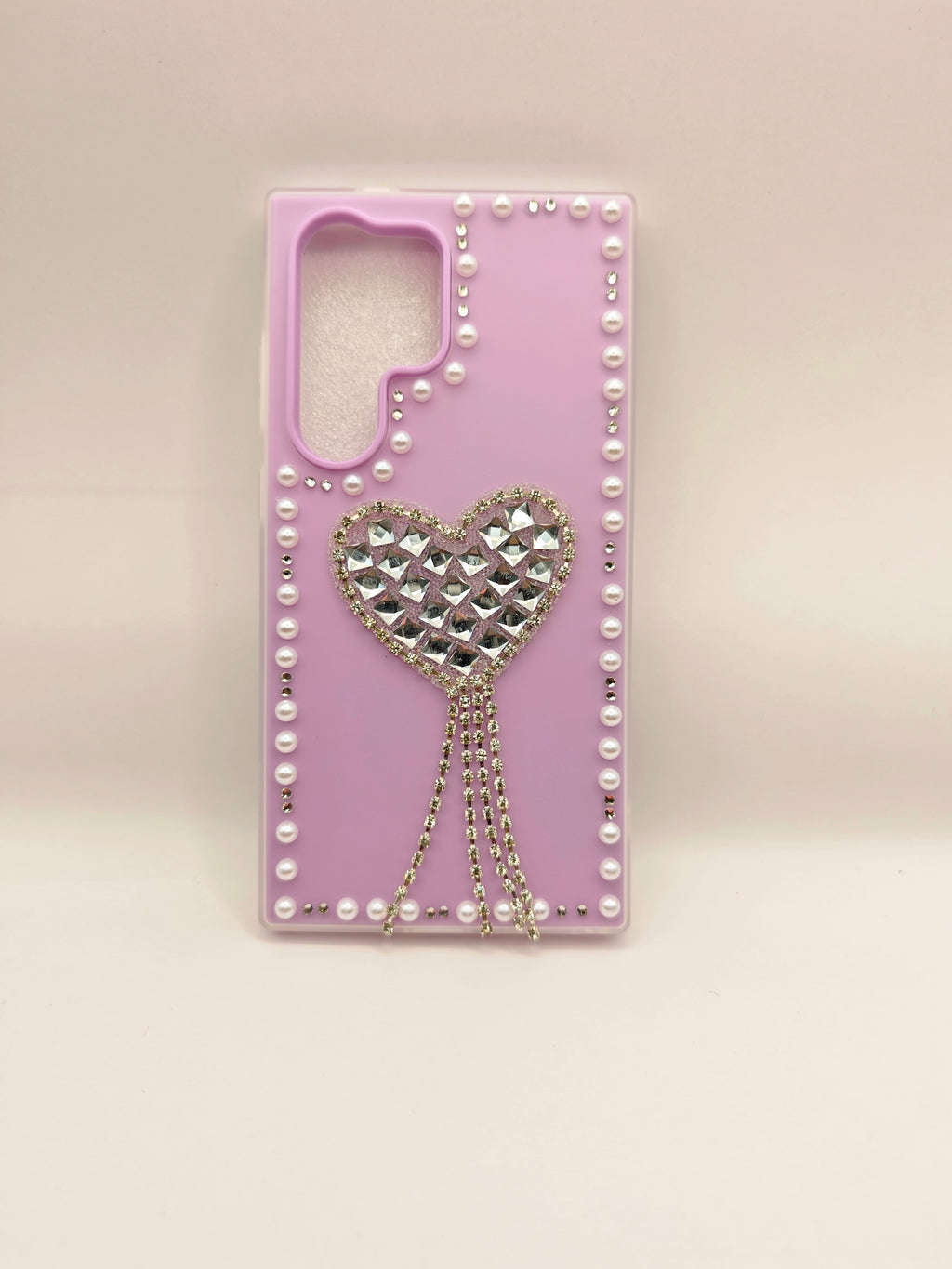 SAMSUNG S-21U  To  S-26U Luxury Rhinestone Heart Tassel Phone Case – Premium Pearl Border Pastel Silicone Cover