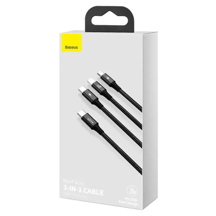 Baseus Rapid Series 3-in-1 Fast Charging Cable (Type-C to Micro USB, Lightning & USB-C) PD 20W