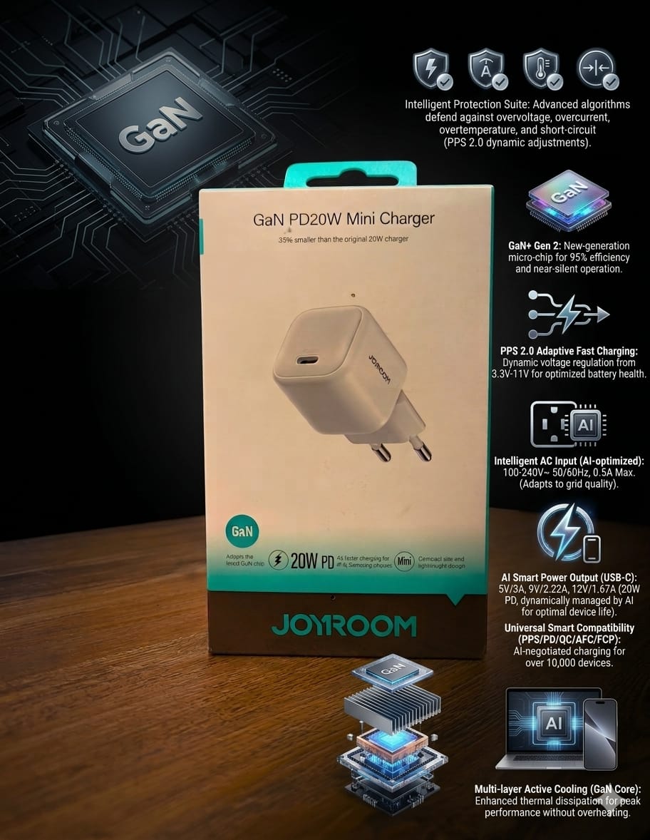 Joyroom GaN PD20W Mini Charger availble at mobile essentials store ,pakistan.