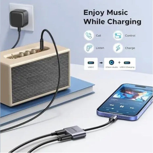 UGREEN 60164 USB-C to 3.5mm Audio Adapter with PD Charging (2-in-1 Headphone Jack + Fast Charge)